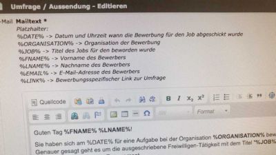 Umfrage: Erfassungsoberfläche für die E-Mail-Aussendung © echonet communication GmbH